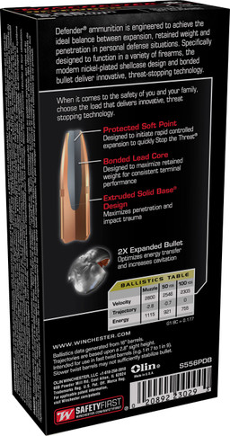 Winchester S556PDB Defender 5.56x45mmNATO 64gr Bonded Solid Base 20 Per Box/10 Case Centerfire, Rifle Ammunition