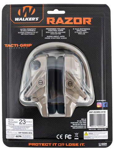 Walkers GWPRSEMRHMFDE Razor Tacti-Grip 23 dB Over the Head FDE Polymer