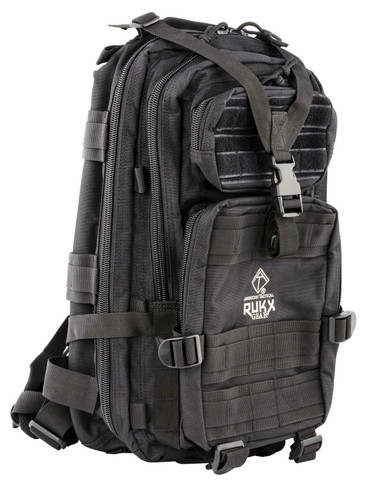 Rukx Gear ATICT1DB Tactical 1 Day Black 600D Polyester w/ Molle Webbing Hook & Loop Panel 5 Storage Areas