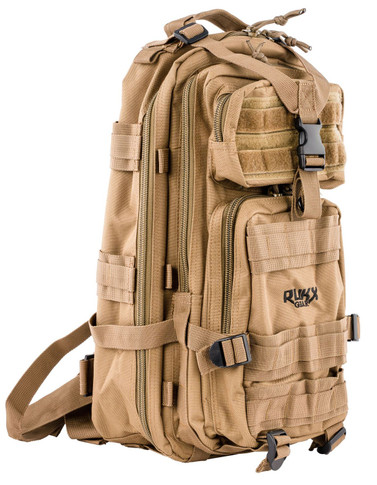 Rukx Gear ATICT1DT Tactical 1 Day Tan 600D Polyester w/ Molle Webbing Hook & Loop Panel 5 Storage Areas