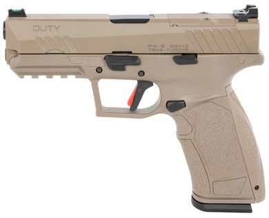 Tisas 15000105 PX-9 Gen3 Duty 9mm Luger 20+1 18+1 4.11 in Black Steel Barrel, FDE Cerakote Optic Cut/Serrated Steel Slide, FDE Polymer Frame w/Picatinny Rail, FDE Interchangeable Grip, Trigger Safety, Right Hand, Pistol