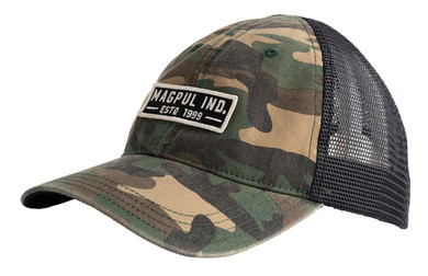 Magpul MAG1260964 Established Garment Trucker Hat Woodland Camo Adjustable Snapback OSFA Embroidered Patch Hat