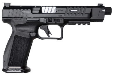 Canik HGP7157N Mete SFx Pro Full Size Frame 9mm Luger 20+1/18+1, 5.74 in Chrome Plated Fluted/Threaded Steel Barrel, Black Optic Ready/Serrated w/Ports Steel Slide, Black Polymer Frame w/Beavertail & Picatinny Rail, Pistol