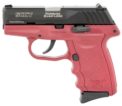 SCCY Industries CPX-3CBCR CPX-3 Sub-Compact Frame 380 ACP 10+1, 3.10 in Stainless Quadlock Barrel, Black Nitride Serrated Stainless Steel Slide, Crimson Red Polymer Frame w/Finger Grooves, No Safety, Right Hand, Pistol