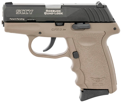 SCCY Industries CPX-3CBDE CPX-3 Sub-Compact Frame 380 ACP 10+1, 3.10 in Stainless Quadlock Barrel, Black Nitride Serrated Stainless Steel Slide, FDE Polymer Frame w/Finger Grooves, No Safety, Right Hand, Pistol