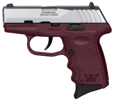 SCCY Industries CPX-3TTCR CPX-3 Sub-Compact Frame 380 ACP 10+1, 3.10 in Stainless Quadlock Barrel, Serrated Stainless Steel Slide, Crimson Red Polymer Frame w/Finger Grooves, No Safety, Right Hand, Pistol