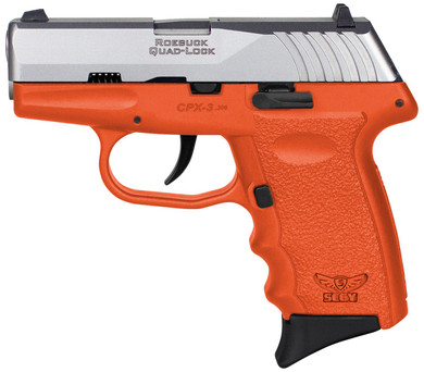 SCCY Industries CPX-3TTOR CPX-3 Sub-Compact Frame 380 ACP 10+1, 3.10 in Stainless Quadlock Barrel, Serrated Stainless Steel Slide, Orange Polymer Frame w/Finger Grooves, No Safety, Right Hand, Pistol