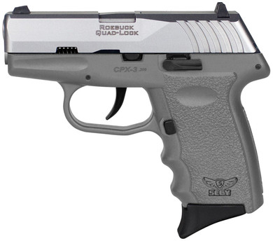 SCCY Industries CPX-3TTSG CPX-3 Sub-Compact Frame 380 ACP 10+1, 3.10 in Stainless Quadlock Barrel, Serrated Stainless Steel Slide, Sniper Gray Polymer Frame w/Finger Grooves, No Safety, Right Hand, Pistol