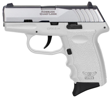 SCCY Industries CPX-3TTWT CPX-3 Sub-Compact Frame 380 ACP 10+1, 3.10 in Stainless Quadlock Barrel, Serrated Stainless Steel Slide, White Polymer Frame w/Finger Grooves, No Safety, Right Hand, Pistol