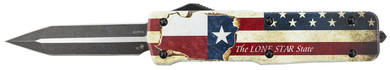 Templar LZTX121 Premium Weighted Large 3.55 in OTF Dagger Plain Black Oxide Stonewashed Powdered D2 Steel Blade/5.25 in Red/White/Blue w/ inThe LONE STAR State in Aluminum Zinc Alloy Handle, Knife