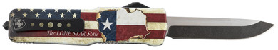 Templar SZTX321 Premium Weighted Small 3 in OTF Drop Point Plain Black Oxide Stonewashed Powdered D2 Steel Blade/4.50 in Red/White/Blue w/ inThe LONE STAR State in Aluminum Zinc Alloy Handle, Knife