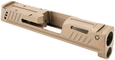 Strike Industries P365SLIDEFDE Strike Replacement Slide FDE Stainless Steel with Ports & Optics Cut for Sig P365 Includes Charging Handle