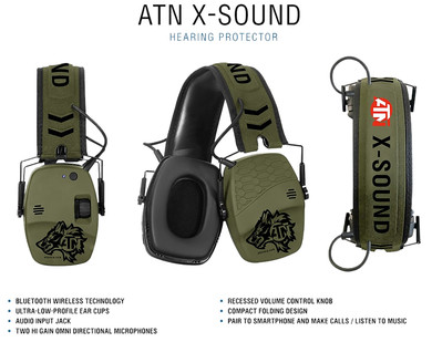 ATN ACPROTXSND X-Sound Hearing Protector 22 dB OD Green