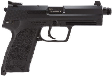 H&K 81000350 USP Tactical V1 SA/DA 45 ACP Caliber with 5.09 in Threaded Barrel, 12+1 Capacity, Overall Black Finish, Serrated Trigger Guard Frame, Serrated Steel Slide, Polymer Grip & Decocker Safety Includes 2 Mags, Pistol
