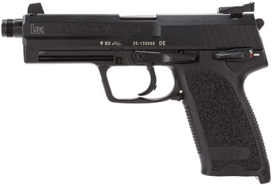 H&K 81000350 USP Tactical V1 SA/DA 45 ACP Caliber with 5.09 in Threaded Barrel, 12+1 Capacity, Overall Black Finish, Serrated Trigger Guard Frame, Serrated Steel Slide, Polymer Grip & Decocker Safety Includes 2 Mags, Pistol
