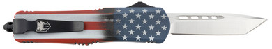 CobraTec Knives MCUSAFS3TNS FS-3 American Flag Medium 3 in OTF Tanto Plain Satin D2 Steel Blade, 5 in US Flag Aluminum Cerakoted Handle, Knife