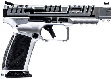 Canik HG7010CN SFx Rival-S Full Size Frame 9mm Luger 18+1, 5 in Stainless Steel Barrel, Chrome Optic Ready/Serrated w/Ports Steel Slide, Chrome w/Black Controls Steel Frame w/Picatinny Rail, Pistol