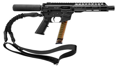 FREEDOM ORDNANCE FX9P8T FX-9 9mm Luger 32+1 8 in, Black, M-LOK Handguard, Padded Buffer Tube, A2 Grip, 3 in Faux Suppressor, Includes Sling, Pistol