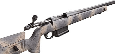 Bergara B14SM359CF B-14 HMR Carbon Wilderness 6.5 PRC 3+1 24 in Threaded Carbon Fiber Wrapped Barrel, Sniper Gray Cerakote Rec, Adj. SoftTouch Woodland Camo Stock with Mini-Chassis, Omni Muzzle Brake, Rifle