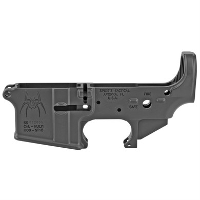 Spikes Tactical STLS145-BL Thin Blue Line, Stripped Lower, Semi-automatic, 223 Rem/556NATO, Black Finish, Color Filled STLS145-BL