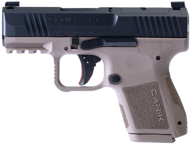 Canik HG7620BDN Mete MC9 9mm Luger 12+1/15+1 3.18 Black Steel Barrel, Tennifer w/Black Cerakote Optic Ready/Serrated Slide, Flat Dark Earth Poly Frame w/Pic Rail, Textured Flat Dark Earth Poly Grips, Pistol