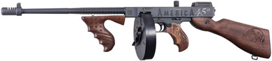 Thompson T1-14-50DC2 1927A-1 Deluxe Trump Save America Special Edition 45 ACP 20+1 50+1 16.50 Blued Finned Barrel, Blued Engraved Stainless Steel Receiver, Fixed Engraved American Walnut Stock, Wood Grip, Right Hand, Rifle