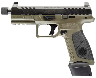 Beretta JAXA1F921TAC APX A1 Tactical Full Size Frame 9mm Luger 21+1 4.80 Black Steel Threaded Barrel, Black Optic Cut Serrated Steel Slide, OD Green Poly Frame w/Beavertail & Pic Rail, Interchangeable Backstrap Grip, Ambi, Pistol