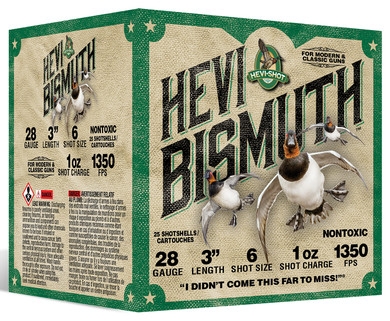 HEVI-Shot HS18436 HEVI-Bismuth Waterfowl 28Gauge 3 1oz 6Shot 25 Per Box/10 Case, Shotshell Non-tox Loads