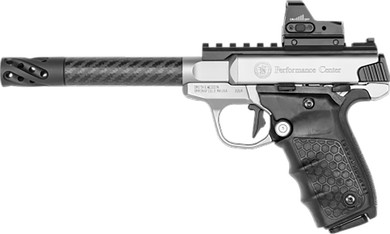 Smith & Wesson 12081 Performance Center SW22 Victory Target Full Size Frame 22 LR 10+1, 6 in Black Carbon Fiber w/Custom Muzzle Brake Target Barrel, Satin Stainless Serrated Slide & Frame, Black Tandemkross Grip, 6 MOA Red Dot, Thumb Safety, Pistol Smith & Wesson 12081 Performance Center SW22 Victory Target Full Size Frame 22 LR 10+1, 6 in Black Carbon Fiber w/Custom Muzzle Brake Target Barrel, Satin Stainless Serrated Slide & Frame, Black Tandemkross Grip, 6 MOA Red Dot, Thumb Safety, Pistol