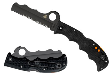Spyderco C79PSBBK Assist Lightweight 3.69 Fold Part Serrated Black DLC VG-10 SS Blade/Black Textured FRN Handle Includes Glass Breaker/Pocket Clip, Knife