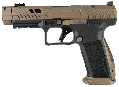 Canik HG7854N TTI Combat Full Size Frame 9mm Luger 18+1 4.60 Black Nitride Fluted/Ported Barrel, Burnt Bronze Cerakote Optic Cut/Serrated Steel Slide, Black Poly Frame w/Pic Rail, Pistol