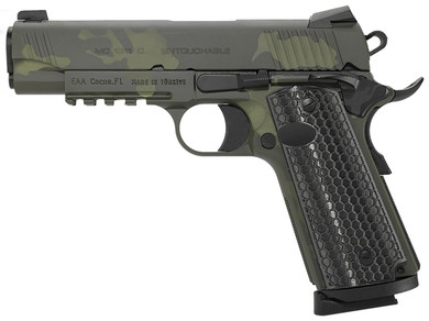 Girsan 392071 MC1911 C Untouchable Compact Frame 9mm Luger 9+1 4.40 Black Steel Barrel, OD Camo Serrated Steel Slide & Frame w/Beavertail & Pic Rail, Black Poly Grip, Pistol