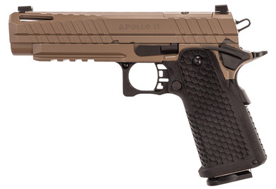 Live Free Armory LFAPF71202 Apollo 11 Full Size 9mm Luger 17+1 4.90 Stainless Match Grade Bull Barrel, Elite FDE Cerakote Optic Cut/Serrated Stainless Steel Slide, Elite FDE Cerakote Steel Frame w/Beavertail & Pic Rail, Pistol