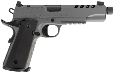 Tisas 10100557 1911 Night Stalker SF Full Size Frame 9mm Luger 8+1 5 Black Steel Threaded Barrel, Platinum Gray Cerakote Slide Serrated w/Slide Cuts & Steel Frame w/Beavertail & Pic Rail, Ambi, Pistol