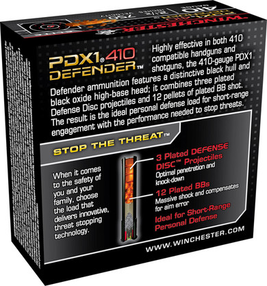 Winchester S410PDX1 PDX1 Defender 410Gauge 2.50 in 3Defense Discs 12BBs Shot 10 Per Box/10 Case, Shotgun Shells