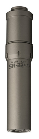 Nosler SR-22ALTI Suppressor, 22 Cal, 1.74 in, Gray, Aluminum/Titanium, 1/2 in 28 tpi Thread Pattern, 90602