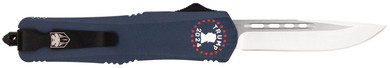 CobraTec Knives MTRP24BLUDNS FS-3 Trump 2024 Medium OTF Drop Point Plain Satin D2 Steel Blade, 4.50 in Blue w/Trump, Make America Great Again Aluminum Cerakoted Handle, Knife