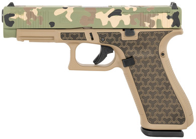 Glock PA475S204MOSYNOTHUNTER G47 Gen5 MOS Full Size Frame 9mm Luger 17+1 4.49 Black GMB Barrel, Hunter Camo Cerakote MOS Cut/Serrated Steel Slide, Coyote Tan Poly Frame w/Pic Rail, YNOT Lasered Grip, Ambi, Pistol