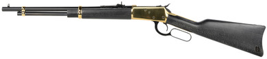 Heritage Mfg H9235718G 92 357 Mag 8+1 18 Black Steel Barrel, Gold PVD Stainless Steel Receiver, Black Fixed Wood Stock, Rifle