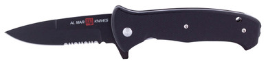 AL Mar Knives AMK2207 S.E.R.E. 2020 Night G 3.60 in Folding Talon Part Serrated Matte Black Titanium D2 Steel Blade G10 Black Handle