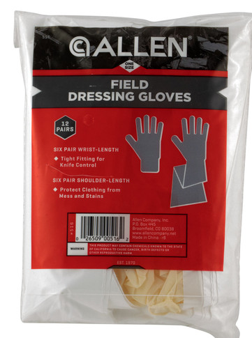 Allen 516 Field Dressing Gloves Clear Shoulder/Wrist Latex OSFA 6 Pair of each Allen 516 Field Dressing Gloves Clear Shoulder/Wrist Latex OSFA 6 Pair of each