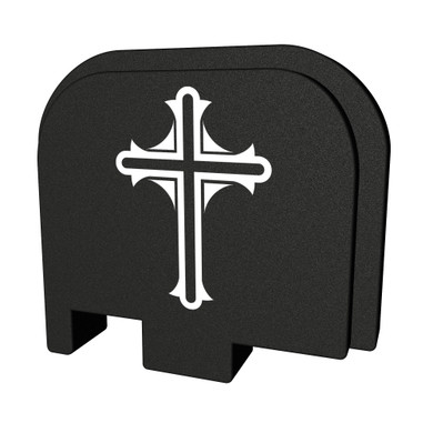 Bastion Slide Back Plate BASGL-043-BW-CRUCFX, Cross, Black and White, Fits Glock 43 BASGL-043-BW-CRUCFX
