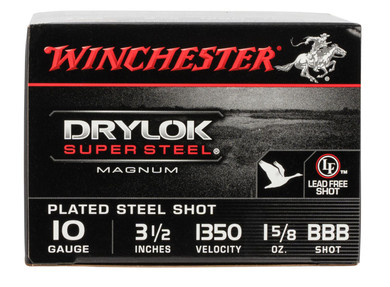 Winchester XSC10BBB Drylok Super Steel Magnum 10Gauge 3.50 in 1 5/8oz BBBShot 25 Per Box/10 Case, Shotgun Shells