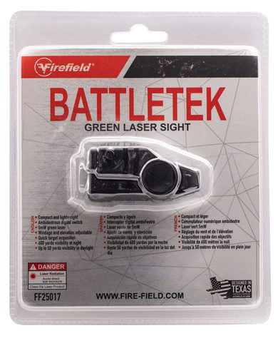 Firefield FF25017 BattleTek 5mW Green Laser 520-532nM Wavelength (30 yds Day/300 yds Night Range) Matte Black Finish Includes Battery & Pressure Pad