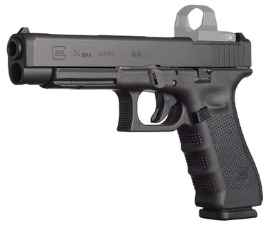 Glock PG3430101MOS Model G34 Gen 4 MOS Pistol, 9mm, 5.3 in BBL, Double Act, Black Grips, Adj Sights, Black Finish, 10+1 Rds