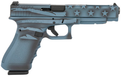 Glock PI3430104-BTFLAG G34 Gen3 Competition 9mm Luger 5.31 in 17+1 Overall Blue Titanium Flag Cerakote Finish with Steel Slide, Finger Grooved Rough Texture Polymer Grip & Adjustable Sights