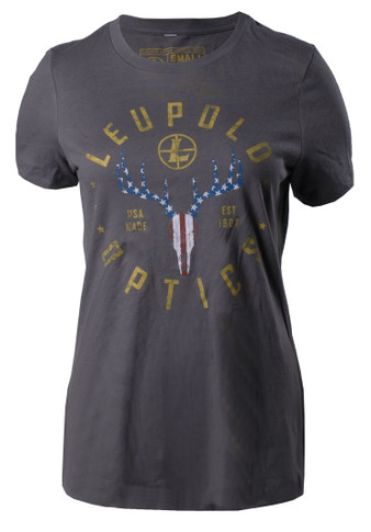 Leupold 179150 American Whitetail Ladies T-Shirt Gray Medium Short Sleeve