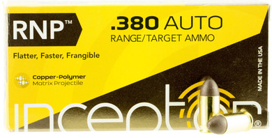 PolyCase Ammo 380RNPBR50 Inceptor 380 ACP 65 GR Round Nose 50 Bx/ 20 Cs