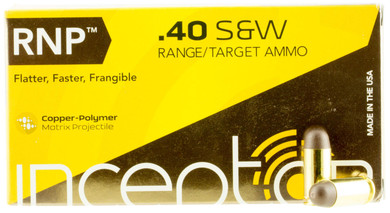 PolyCase Ammo 40RNPBRSW50 Inceptor 40 S&W 97 GR Round Nose 50 Bx/ 20 Cs