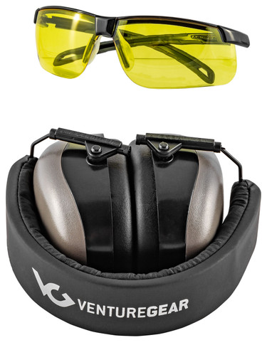 Pyramex VGCCOMB8630 Ever-Lite Range Kit Gray Earmuffs and Amber Lens Black Frame Glasses Earmuff/Shooting Glasses